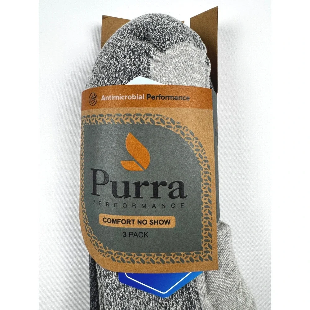 Purra Performance Comfort No‎ Show Socks Large Grey 3-Pack New In Packaging